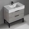 Grey Oak Bathroom Vanity With Marble Design Sink, Floor Standing, 32